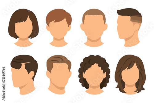 Variety of male and female haircuts on silhouetted figures