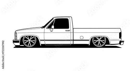 Lowrider Truck Vector Black and White