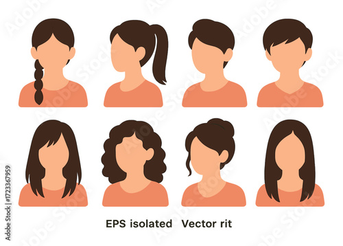 Diverse female hairstyles and haircuts silhouette set