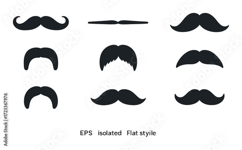 Variety of moustache styles silhouettes in flat design