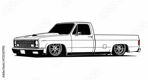 Lowrider Truck Vector Black and White