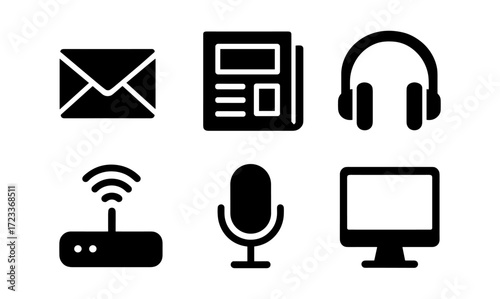 Collection of simple tech gadget icons for digital communication and media design