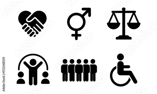Diversity and inclusion icons for social equality design – symbol illustrations for posters and cards