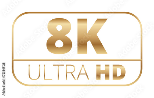 8k ultra hd logo in gold emphasizing high-definition quality.