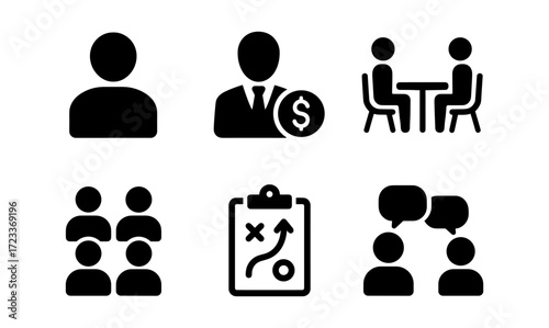 Collection of simple business icons for corporate communication and strategy design