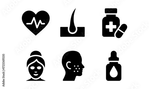 Health and beauty icons set for wellness and skincare design