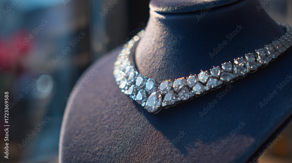 Fototapeta premium Diamond necklace on black mannequin display