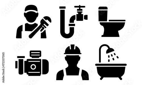 Plumbing tools and equipment icons for design and illustration