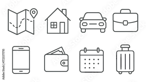 Travel and business icons on gradient background