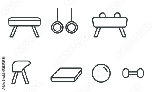 Simple icons of gymnastics equipment on dark background