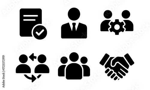 Business symbol icons for collaboration and teamwork with professionals and agreements