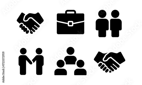 Business symbol icons for professional design: handshake, briefcase, teamwork elements