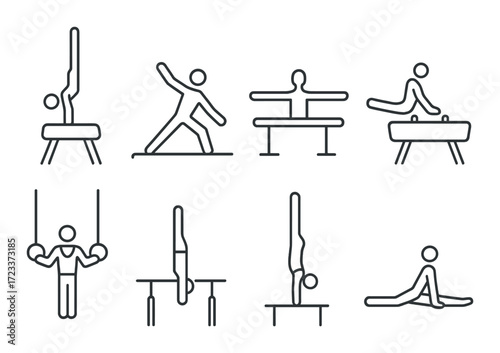 Artistic gymnastics icons set on gradient background