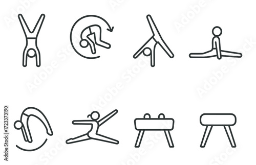 Outline of gymnastics icons including pommel horse and floor exercise