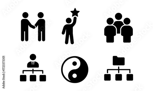 Unity themed vector icons for collaboration and teamwork design projects