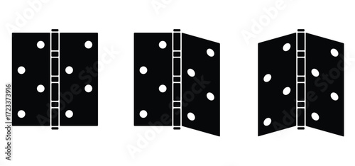 Door hinge icon. Door hinge buckle. Door hinges construction hardware. Gates and windows tools. Repair tool. Lock or open the door or window.  Cabinet hinges