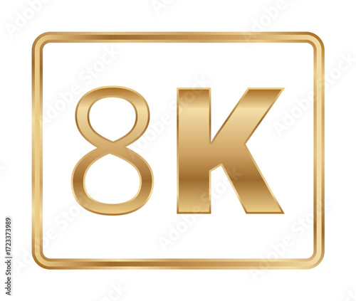8k gold logo design in rectangular frame for ultra high-definition display.