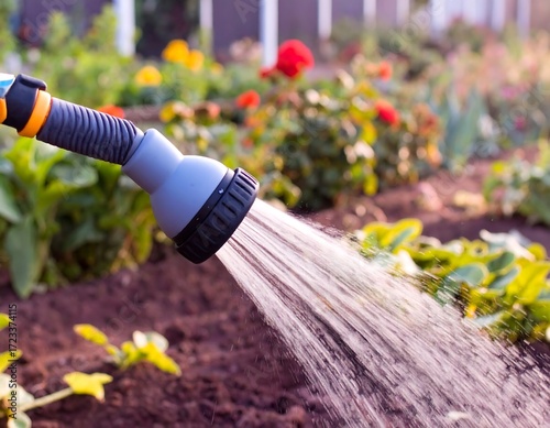 Watering garden with hose nozzle