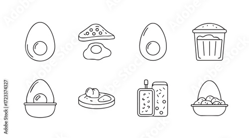 Collection of hand drawn breakfast food icons silhouette