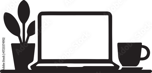 Vector illustration of A sticker of a desktop computer with a blank screen, keyboard, and mouse, perfect for technology or communication concepts