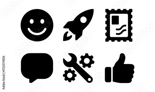 Simple object icons collection for communication, tools, and space themes