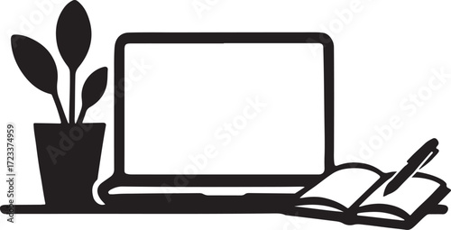 Vector illustration of A sticker of a desktop computer with a blank screen, keyboard, and mouse, perfect for technology or communication concepts