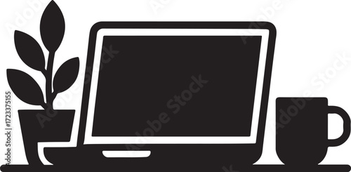 Vector illustration of A sticker of a desktop computer with a blank screen, keyboard, and mouse, perfect for technology or communication concepts