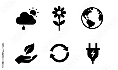 Eco themed vector icons set: environment, sustainability, and renewable energy concepts for design