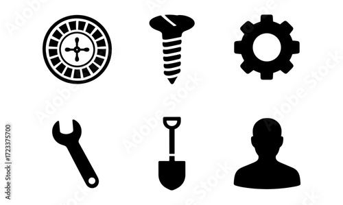 Collection of simple vector icons featuring tools and mechanical objects for design projects