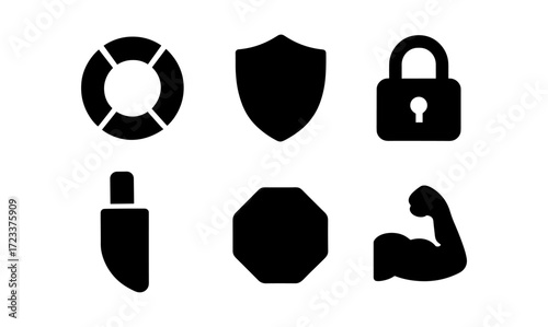 Collection of simple safety symbols and icons for security and protection design