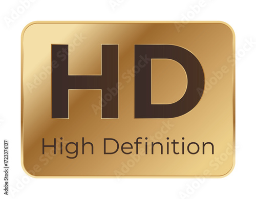 Golden hd high definition label signifying enhanced clarity and resolution.