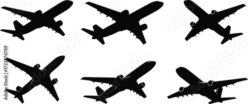 Airplane silhouette vector, jet plane clipart, aircraft illustration, passenger plane graphic, flight clip art, aviation design, airline travel symbol