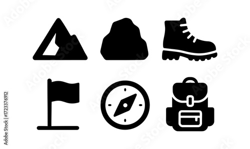 Outdoor adventure icons collection for nature enthusiasts and hiking gear design