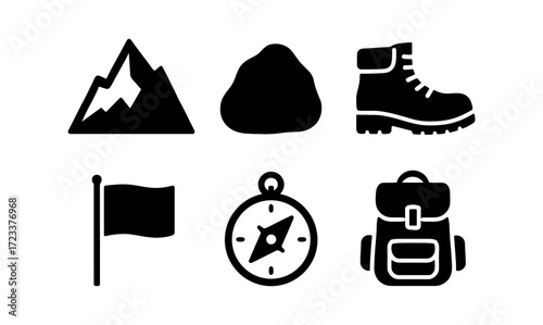 Outdoor adventure icons set for hiking and exploration design