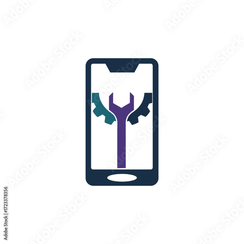 Smartphone repair service icon with tools