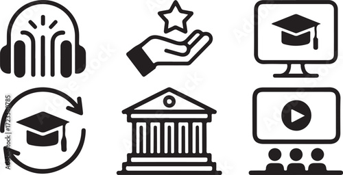 Education Icons Online Learning, Graduation, Knowledge, and More