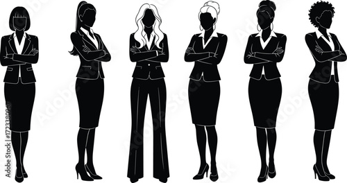 Businesswoman silhouette set, professional women illustration, office lady vector, corporate female graphic, leadership pose design, confident worker collection, career woman symbol