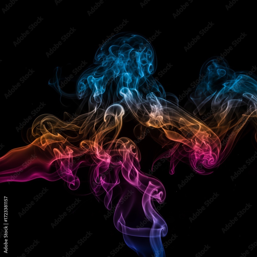 Obraz premium Colorful Smoke Streams Against Black Backdrop