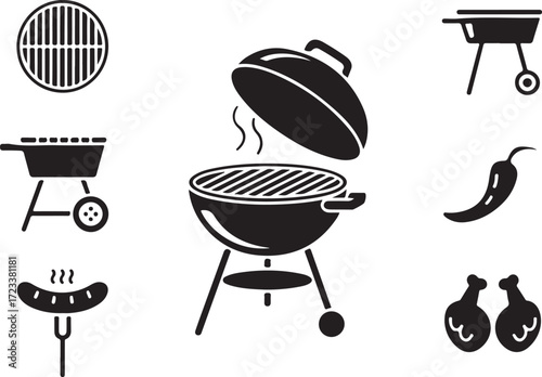 BBQ Grill Icons A Clean Line Art Illustration of Grilling Essentials