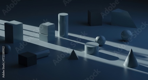 Abstract Composition of Geometric Shapes with Dramatic Lighting