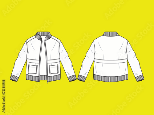 technical drawing bomber jacket fabric fashion mock up sketch illustration clothes template apparel