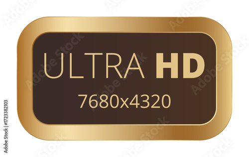 Ultra hd 7680x4320 resolution emblem with gold border for high definition displays.