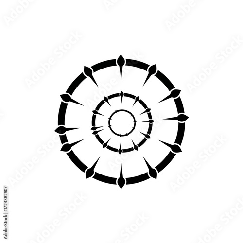 Concentric circular spiked design silhouette isolated on white background