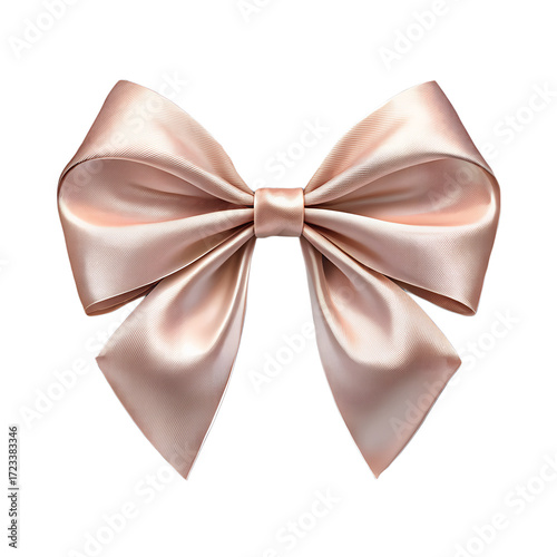 A beautiful satin rose gold bow, isolated on transparent background, perfect for gift wrapping, decoration, or fashion accessories