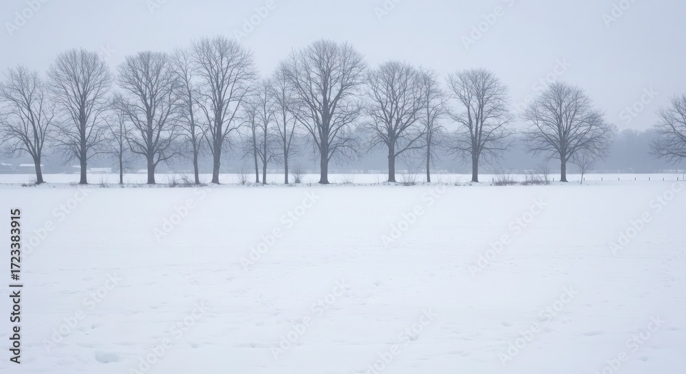 Obraz premium Tranquil Winter Landscape with Bare Trees in Snowy Environment