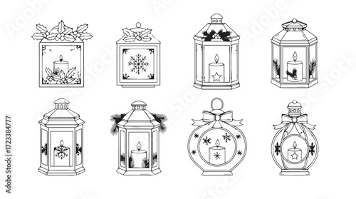 Collection of ornate antique lanterns and candle holders vintage style decorative lighting elements silhouette