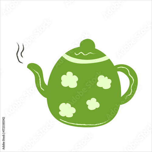Vector cute tea kettles set. Vintage kitchen tableware collection. Ceramic or porcelain utensils illustration. Teapots and kettles isolated on white.