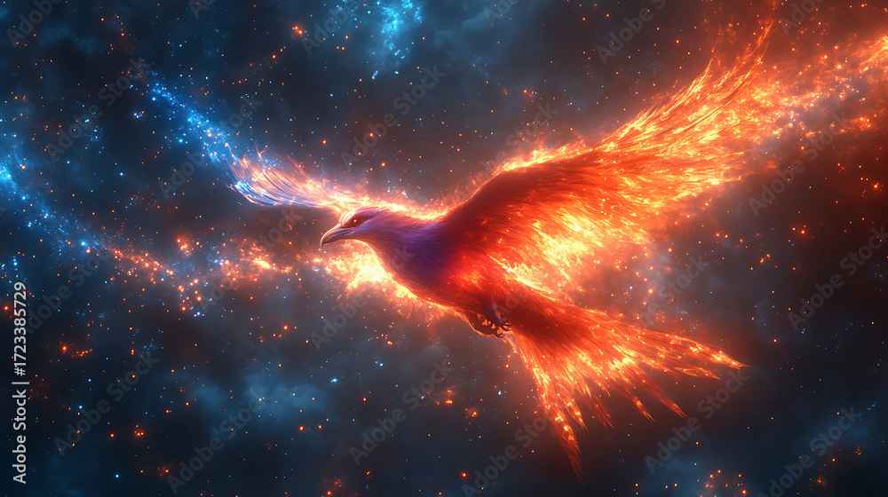 Obraz premium Majestic divine bird with bright aura flying in ethereal elegance 