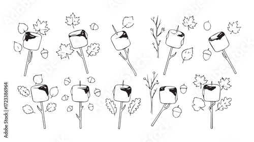 Hand drawn whisk and marshmallow illustrations for sweet confectionery and baking fun silhouette