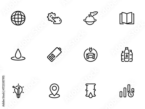 Collection of Line Icons for Technology, Energy, and Global Concepts